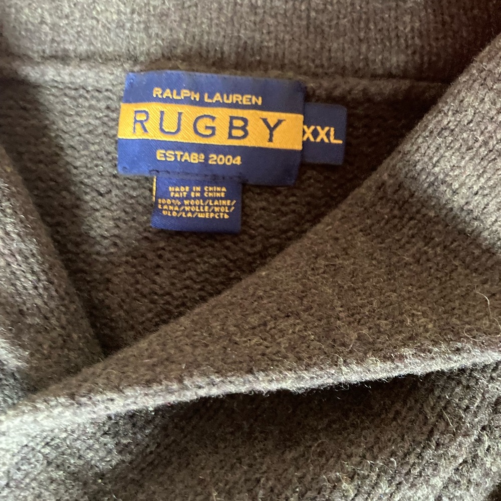 RALPH LAUREN RUGBY OLIVE GREEN SHAWL SWEATER